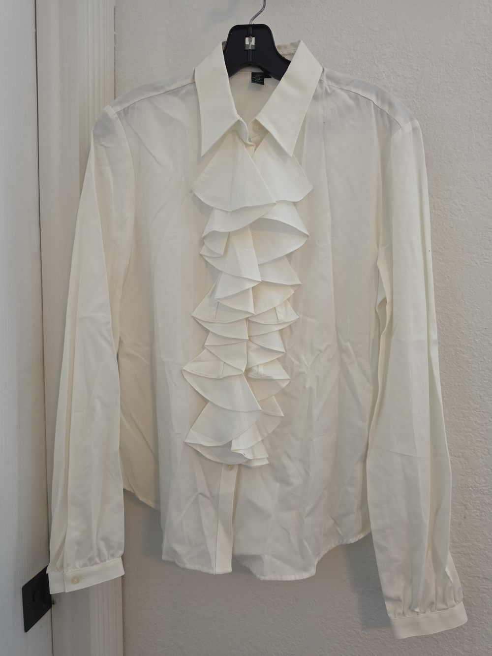 Ralph Lauren Cream Ruffle Front Button-Down Shirt - Long Sleeve